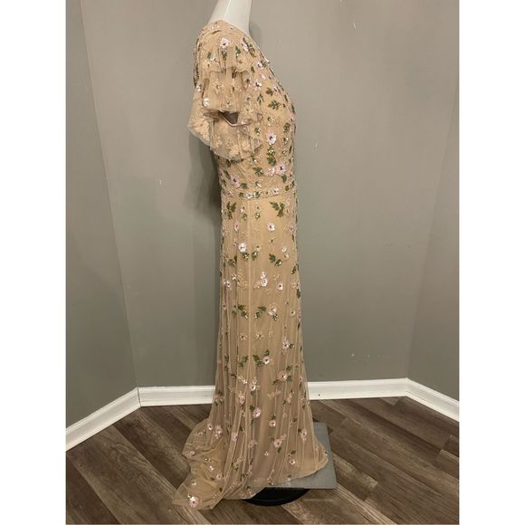 MAC DUGGAL EMBELLISHED HIGH NECK FLUTTER SLEEVE GOWN - Picture 6 of 8